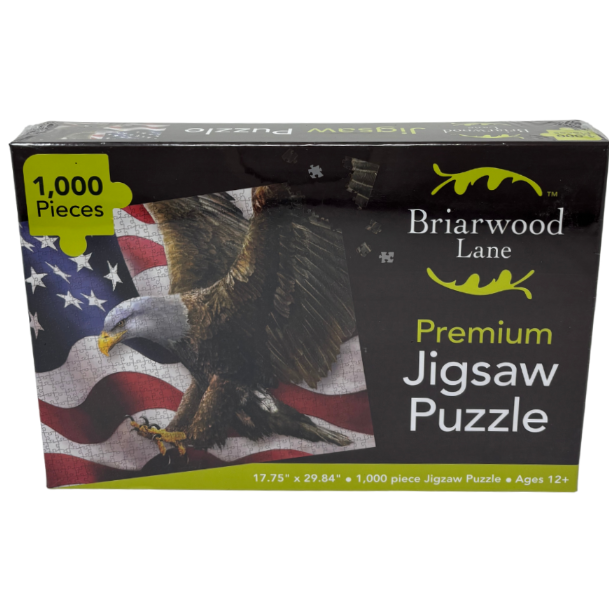 Briarwood Lane premium jigsaw puzzle box with an eagle and American flag design.