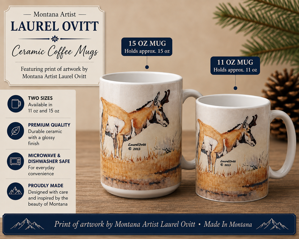 Antelope Coffee Mugs - 11 oz - Montana Artist Laurel Ovitt