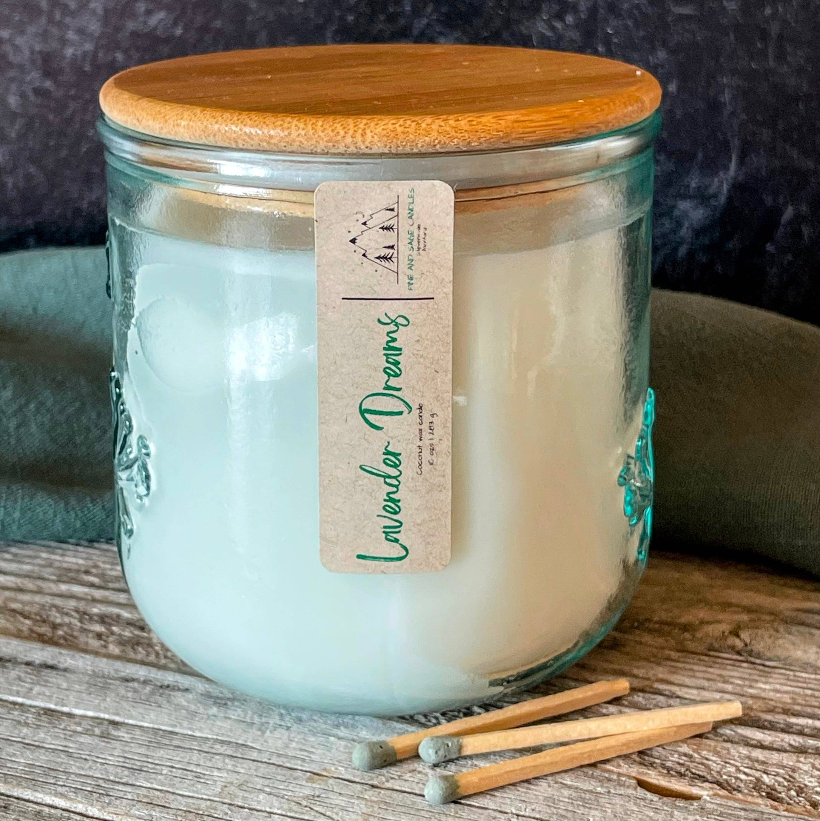 Pine and Sage - 10 oz - 100% Recycled Glass Candle/ Bamboo Lid