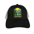 Black trucker cap with a 'Montana' logo on a white background
