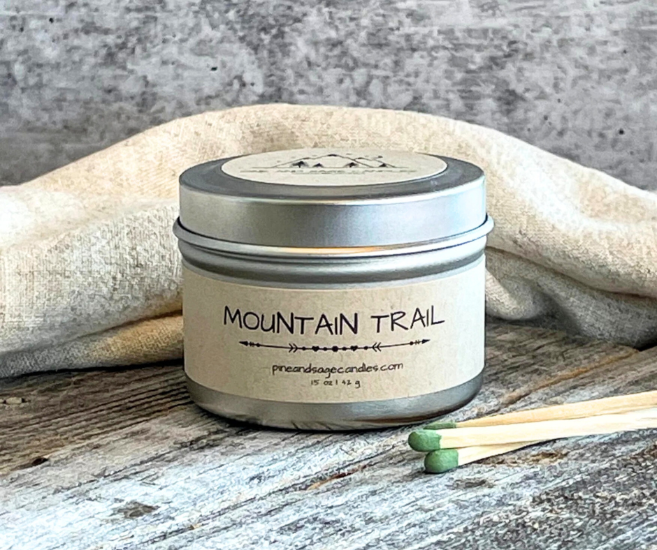Pine and Sage. Silver Matte Candle Tin: 2 oz