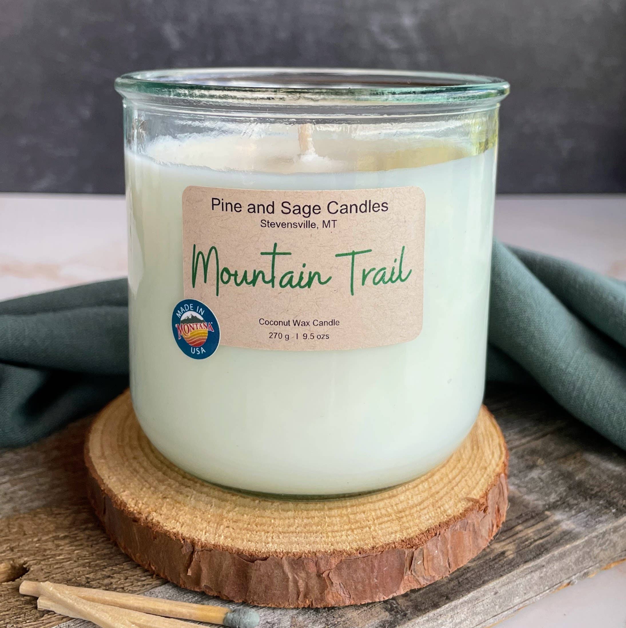 Pine and Sage - 10 oz - 100% Recycled Glass Candle/ Bamboo Lid