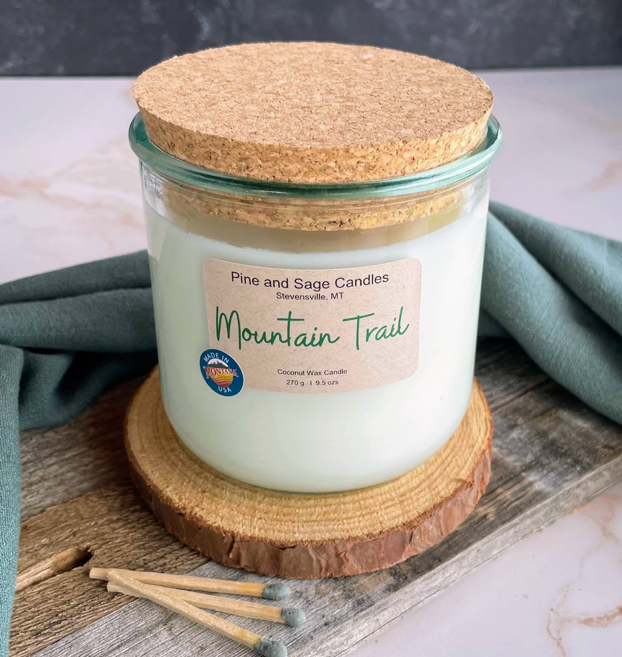Pine and Sage - 10 oz - 100% Recycled Glass Candle/ Bamboo Lid