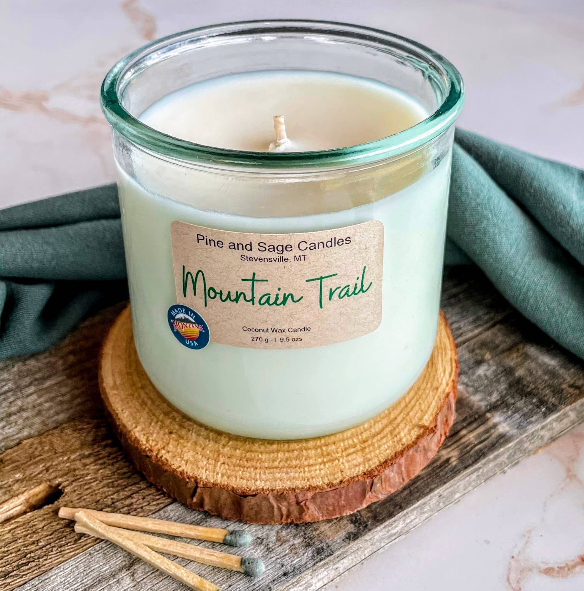 Pine and Sage - 10 oz - 100% Recycled Glass Candle/ Bamboo Lid