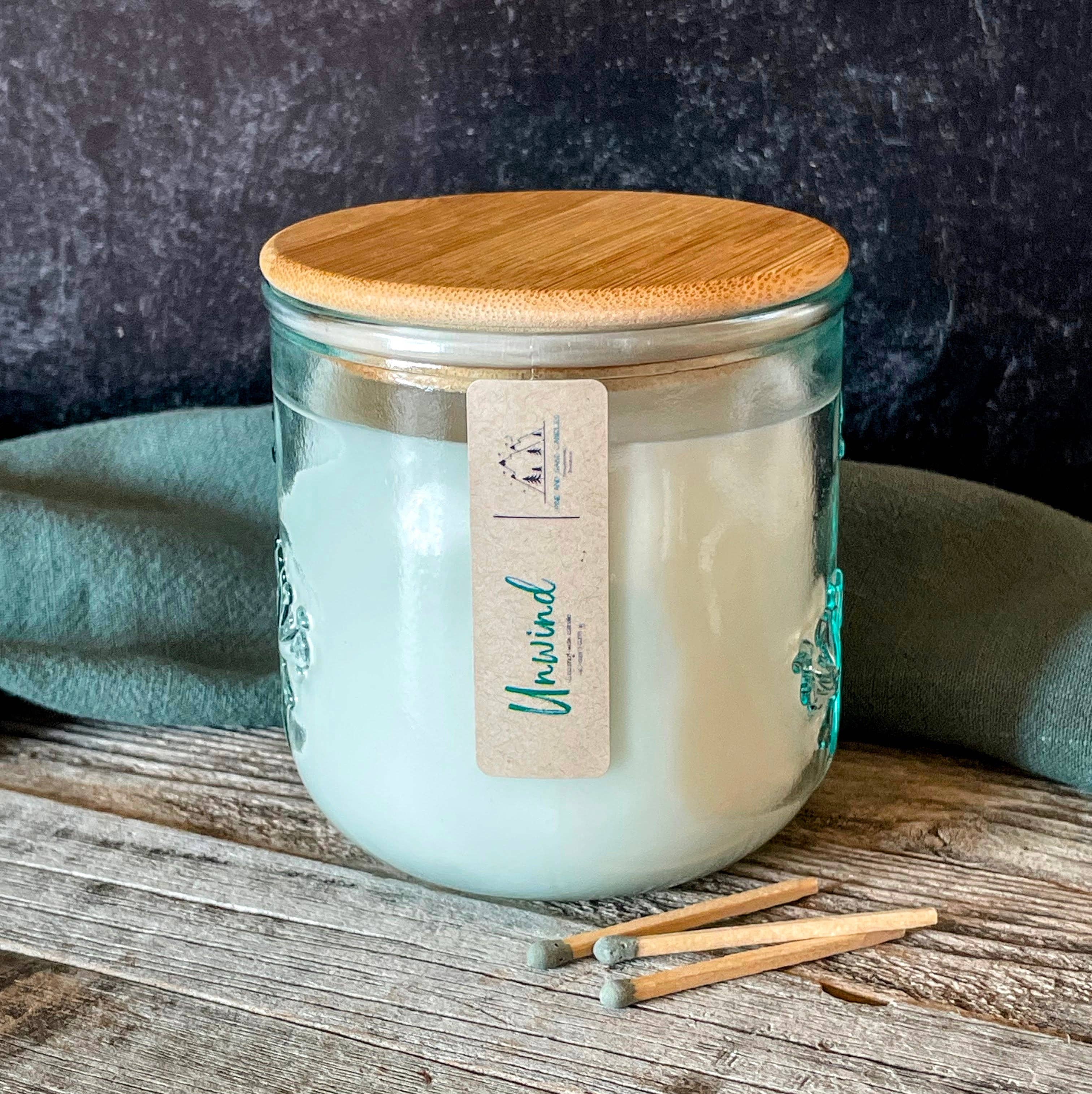 Pine and Sage - 10 oz - 100% Recycled Glass Candle/ Bamboo Lid