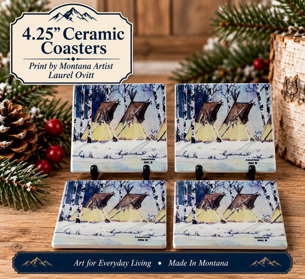 Winter Camp Ceramic Coaster