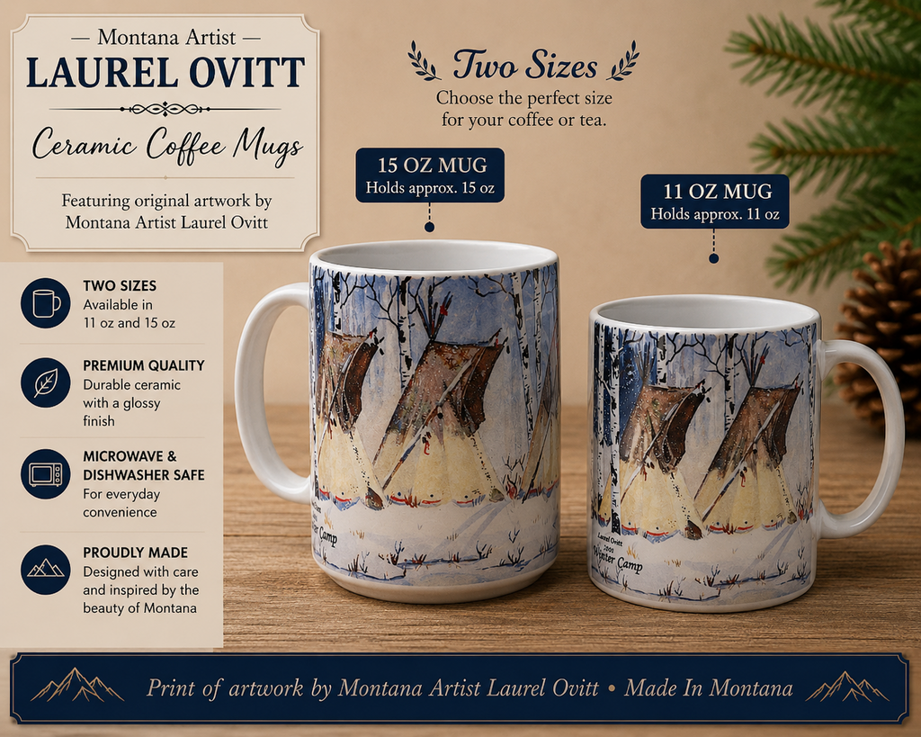 Winter Camp Coffee Mugs - Montana Artist Laurel Ovitt