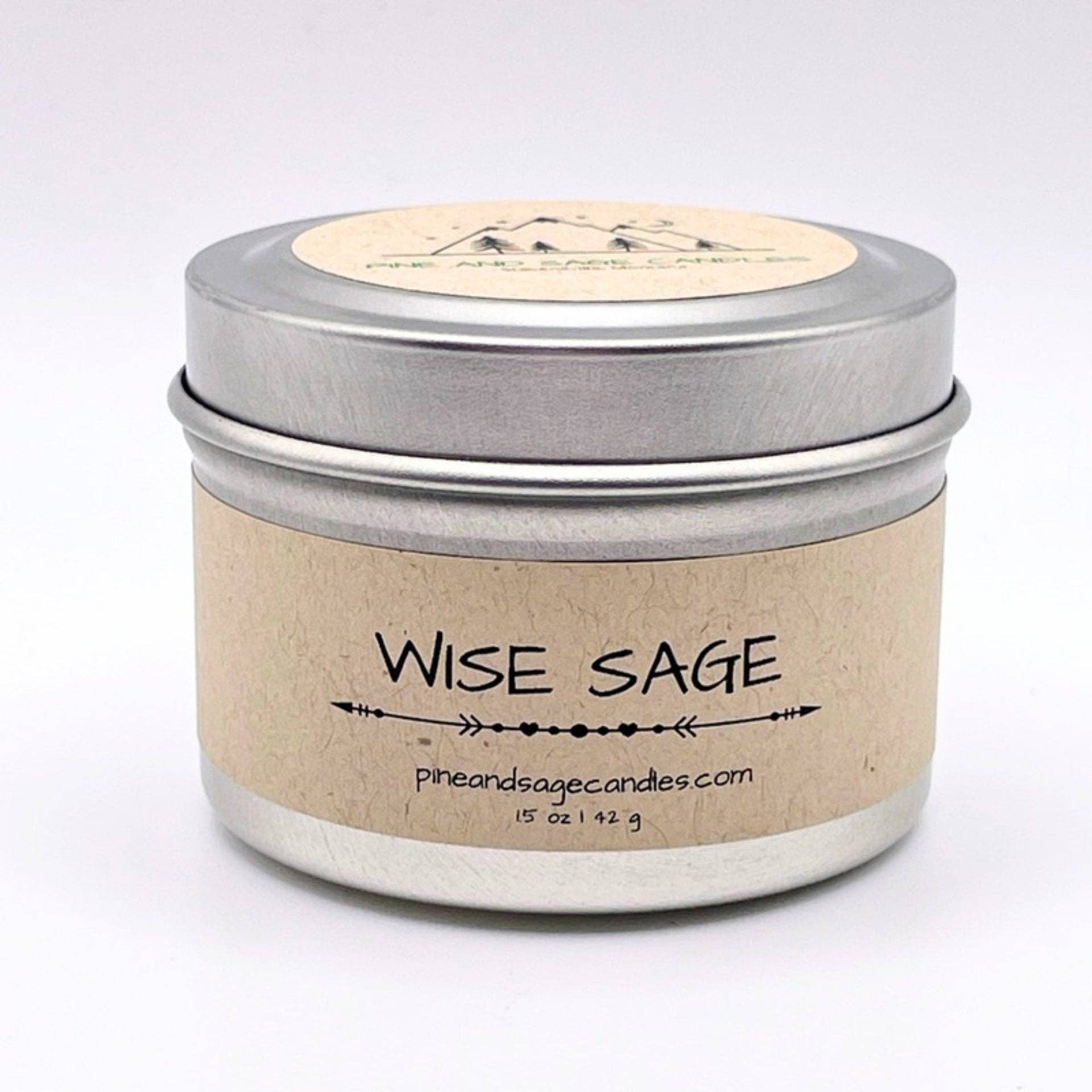 Pine and Sage. Silver Matte Candle Tin: 2 oz