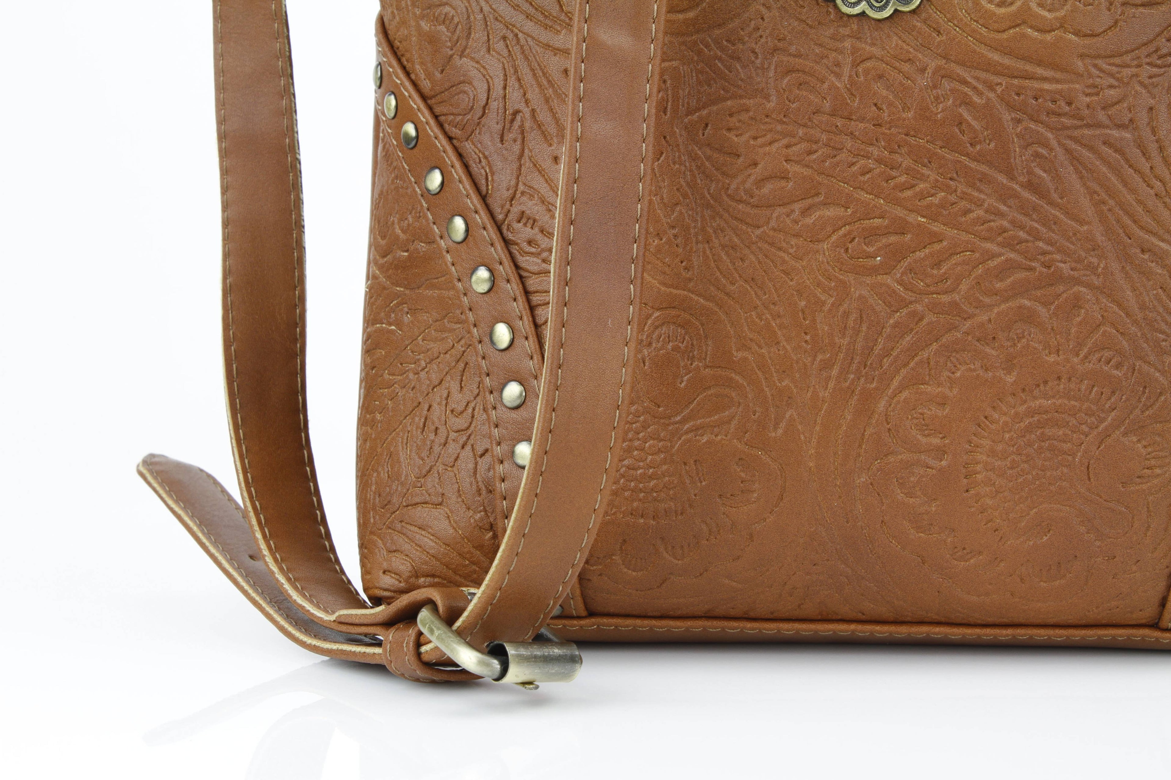 Vegan Leather Filigree Messenger with Concho RMHB 40 2504: Tan