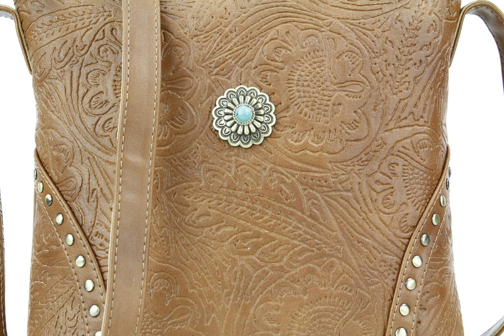 Vegan Leather Filigree Messenger with Concho RMHB 40 2504: Tan