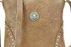 Vegan Leather Filigree Messenger with Concho RMHB 40 2504: Tan