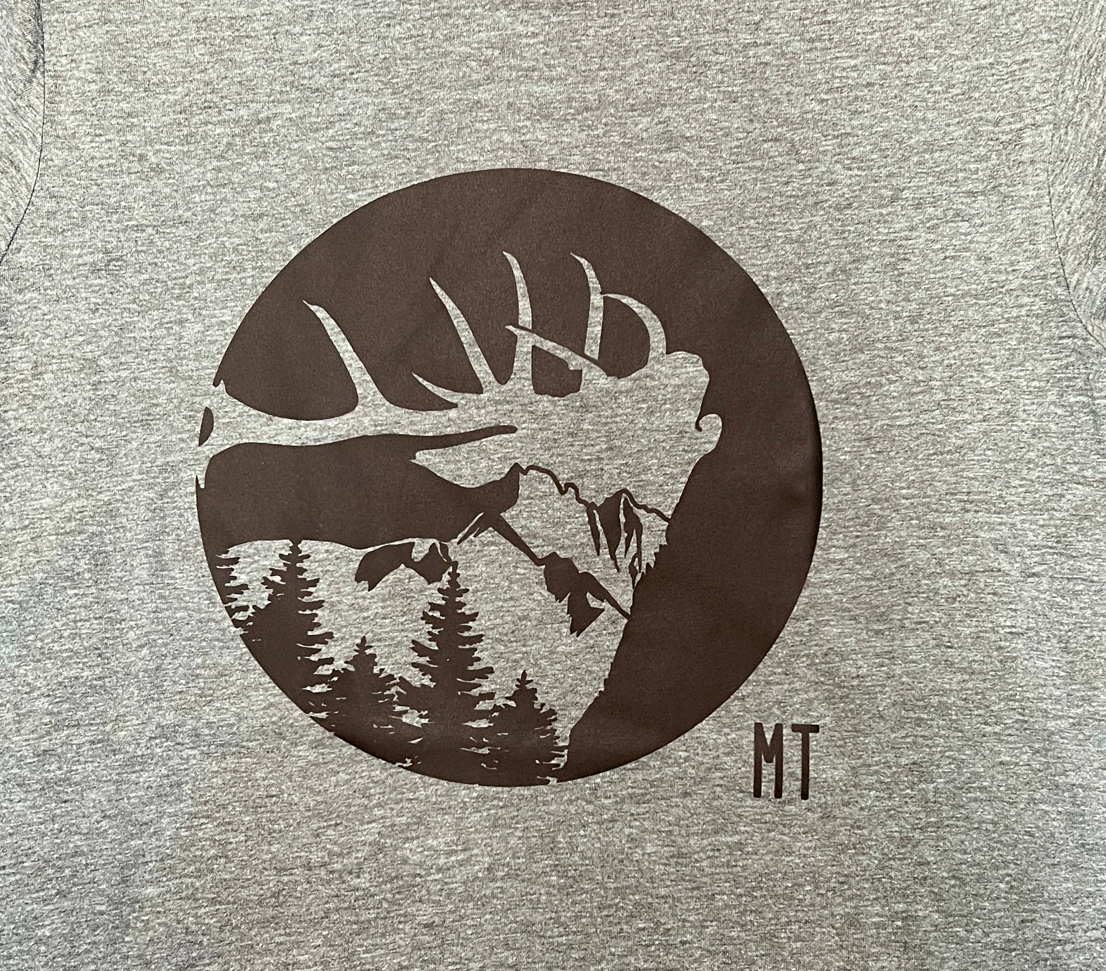 Bugling Bull Elk Adult Tee: Military Green / MT