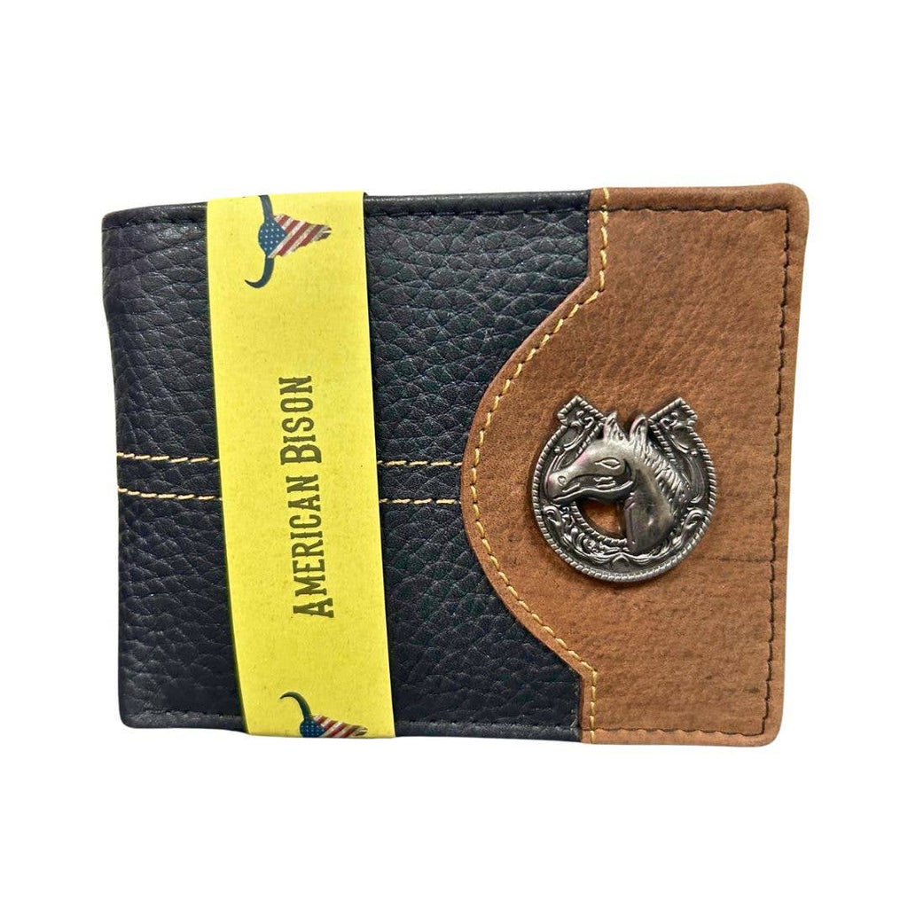 Mixed Media Two Tone Bifold Rodeo Wallet w/ Medallion AB1916: Black / Eagle