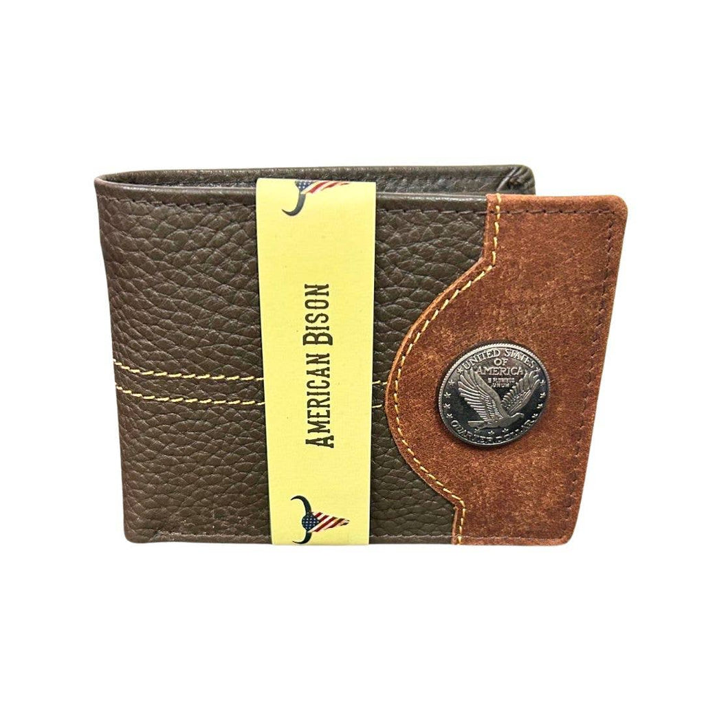 Mixed Media Two Tone Bifold Rodeo Wallet w/ Medallion AB1916: Black / Eagle