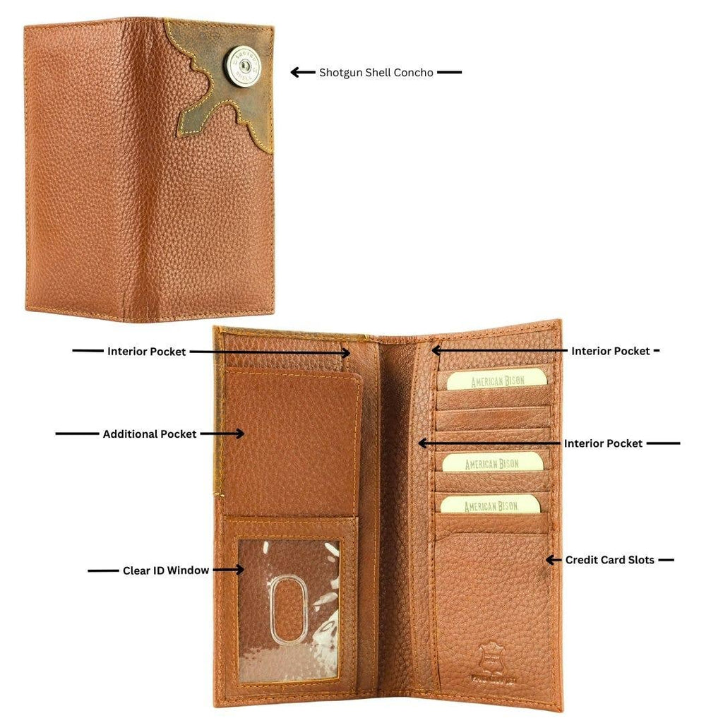 Western Cut Rodeo Wallet w/ Shotgun Shell Concho AB 1902: Tan