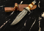 Damascus Hunting Knife Full Tang with Damascus Hilt Custom T: Burnt Bone / ML