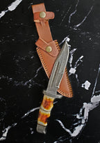 Damascus Hunting Knife Full Tang with Damascus Hilt Custom T: Burnt Bone / ML