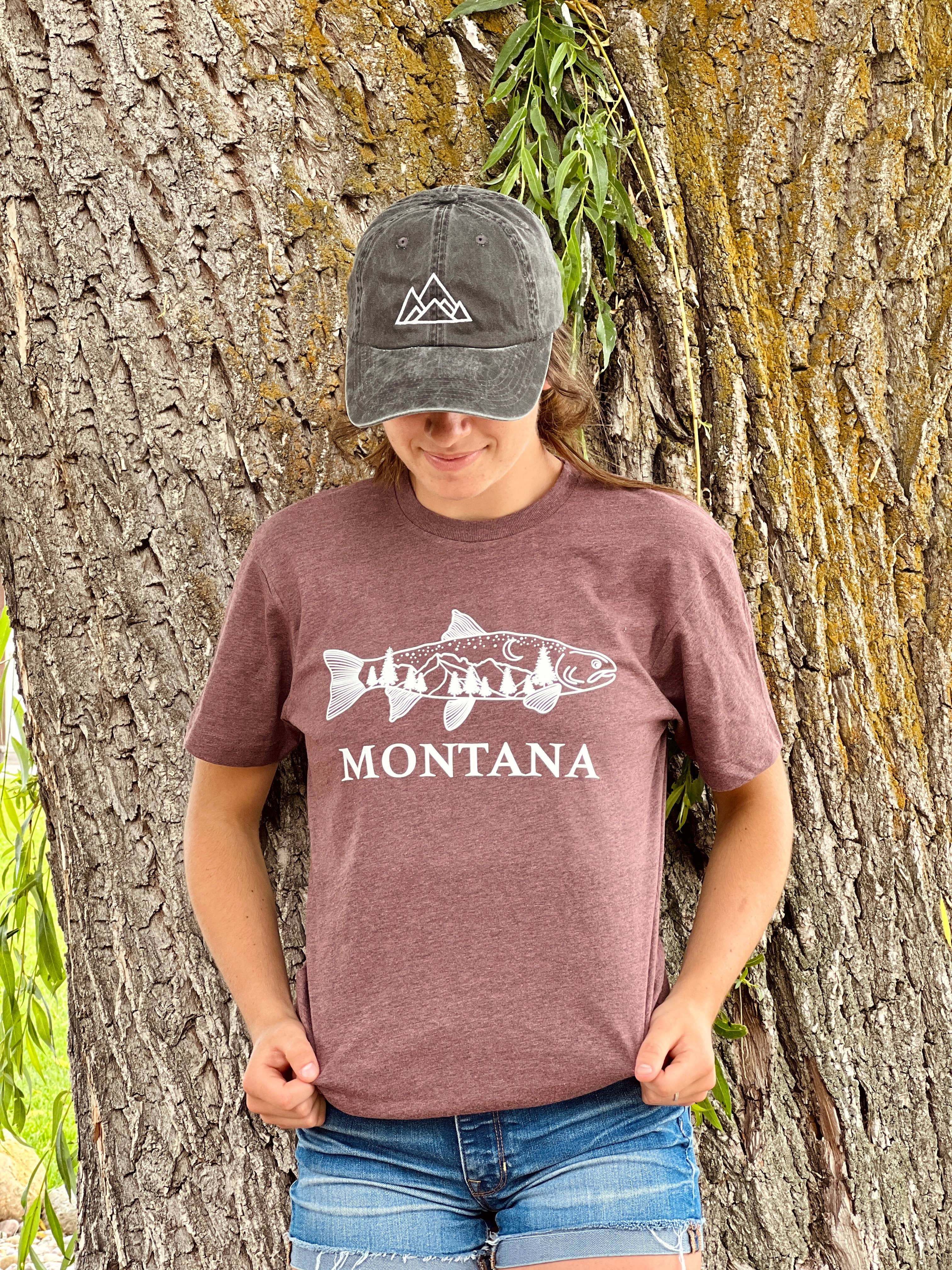 Trout Adult Tee: Burgundy / MT