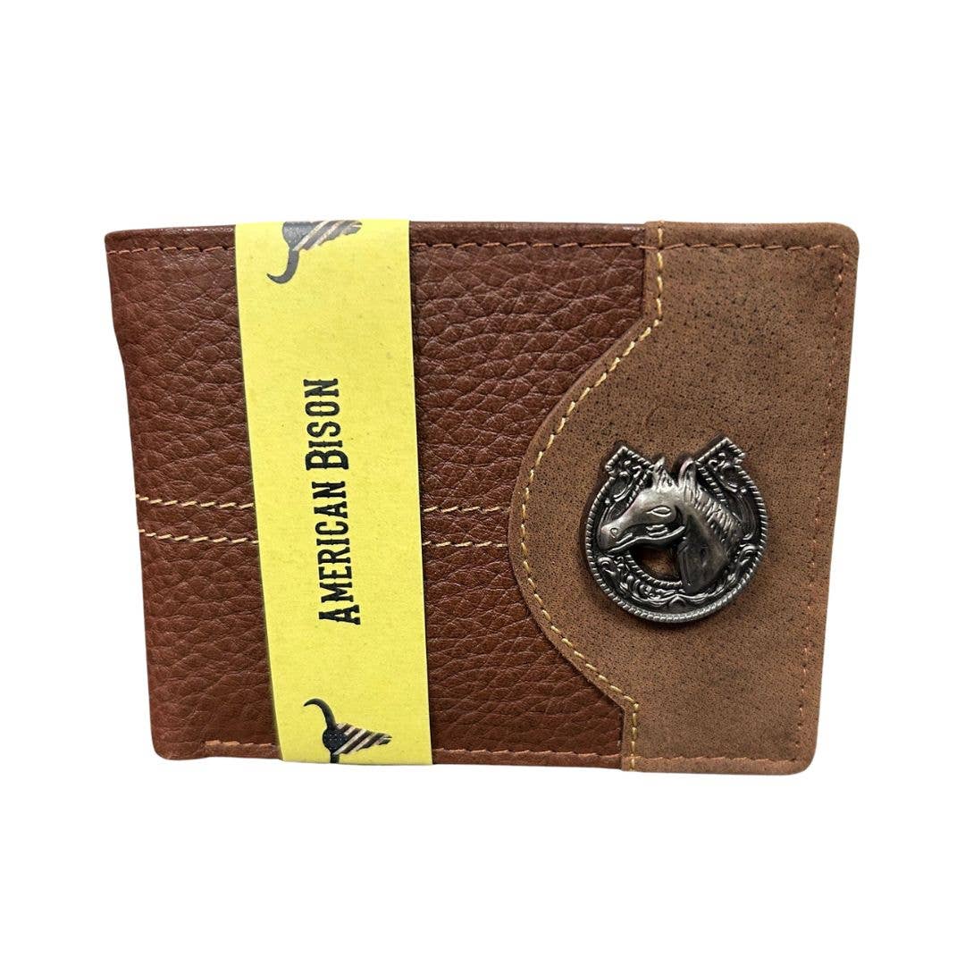 Mixed Media Two Tone Bifold Rodeo Wallet w/ Medallion AB1916: Black / Eagle