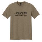 Brown t-shirt with black graphic and text on a white background