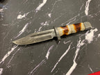 Damascus Hunting Knife Full Tang with Damascus Hilt Custom T: Burnt Bone / ML