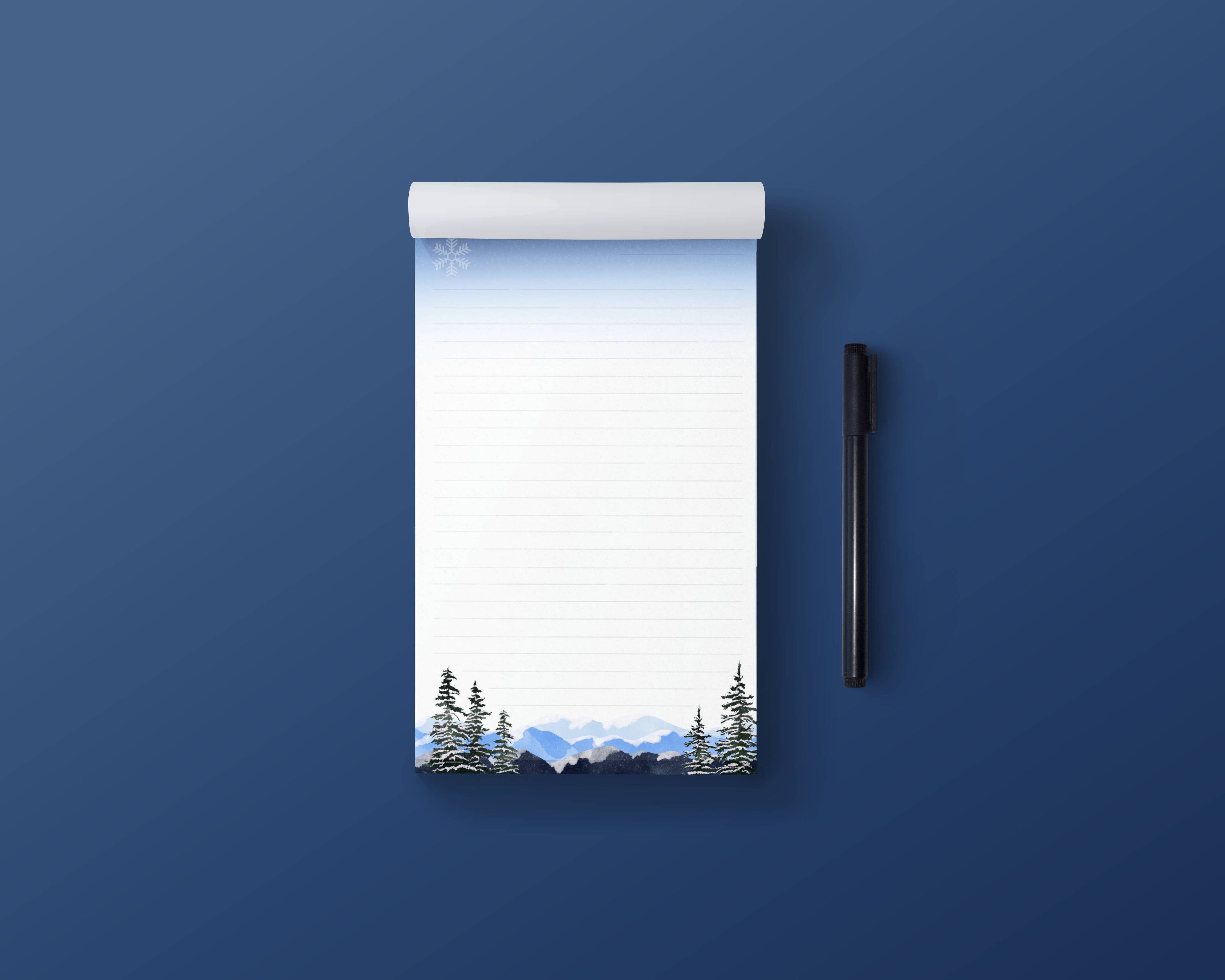 Winter Mountain Tree Snow Notepad - 5" x 8" Lined or Unlined: Lined