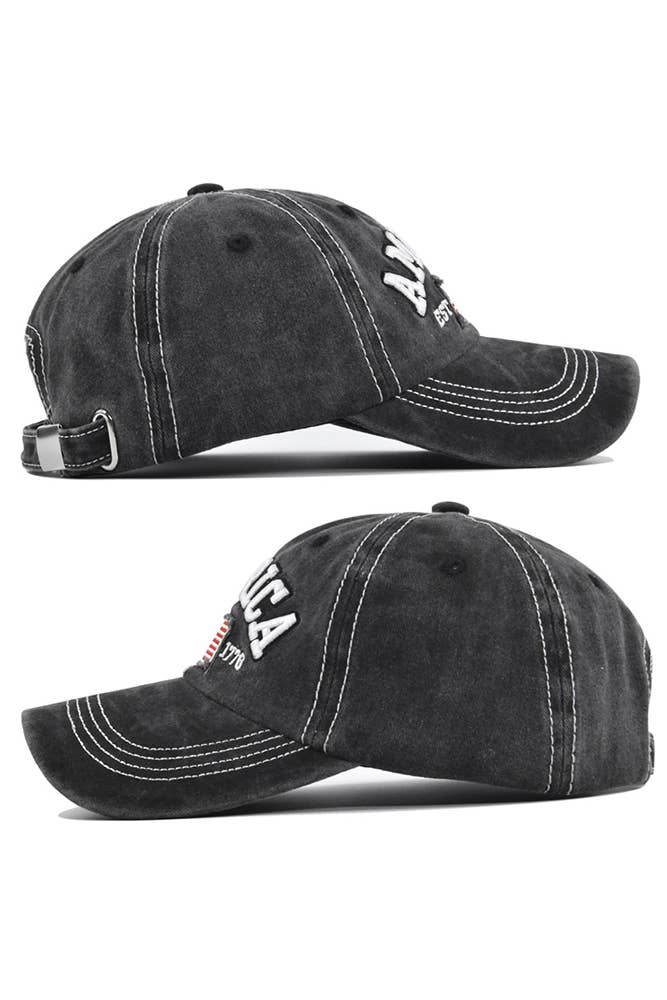 America Flag Embroidered Baseball Cap - Navy / One Size