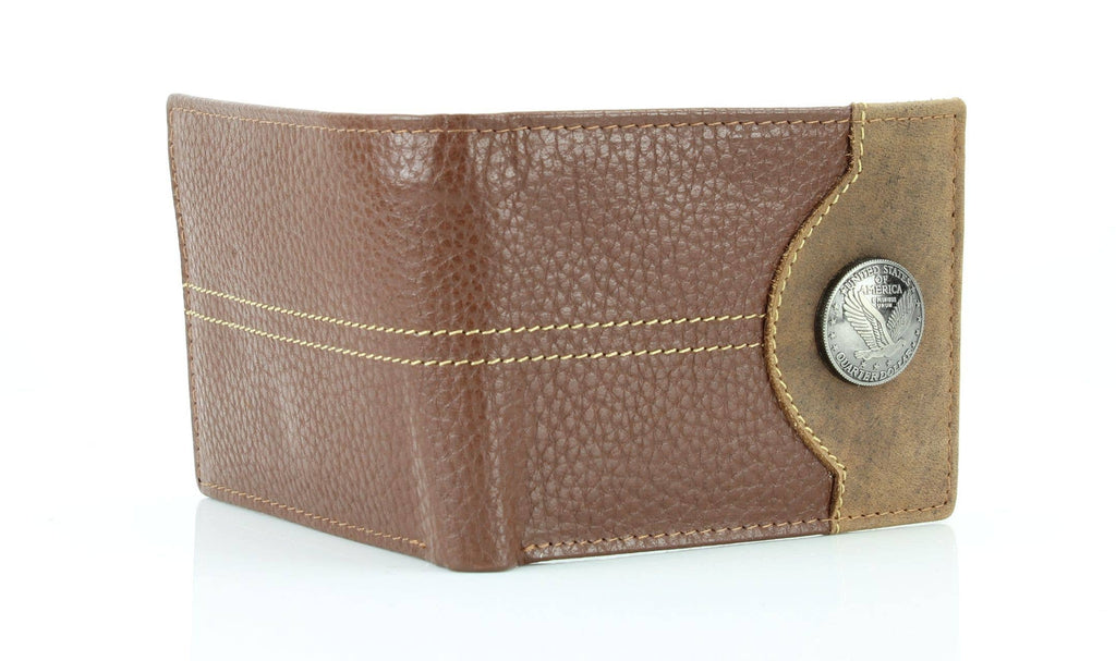 Mixed Media Two Tone Bifold Rodeo Wallet w/ Medallion AB1916: Black / Eagle