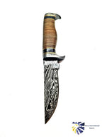 DAMASCUS KNIFE/ Titan/ Camp/ Hunting Knife / Leather Handel