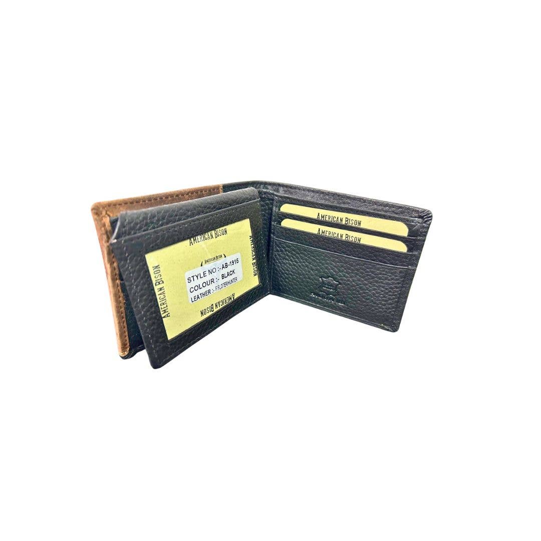 Mixed Media Two Tone Bifold Rodeo Wallet w/ Medallion AB1916: Black / Eagle