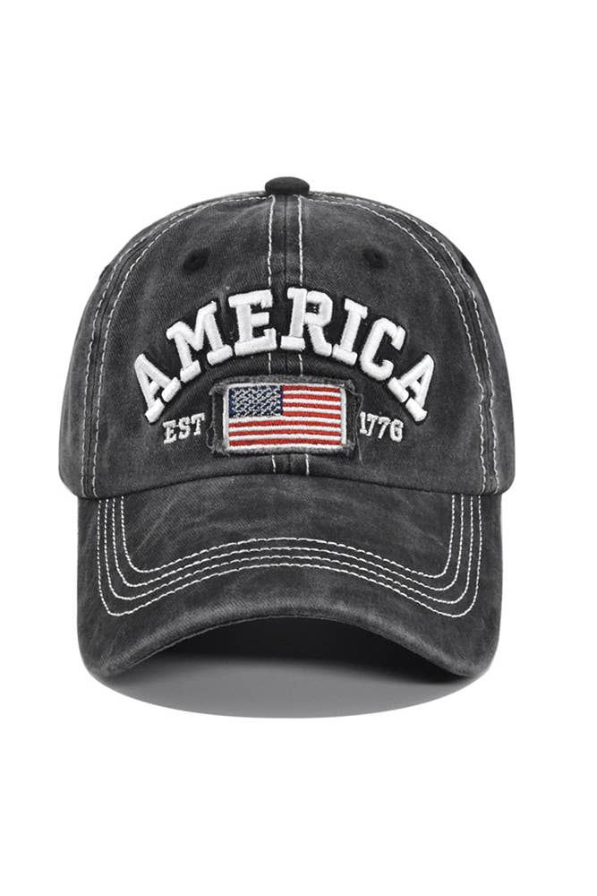 America Flag Embroidered Baseball Cap - Navy / One Size