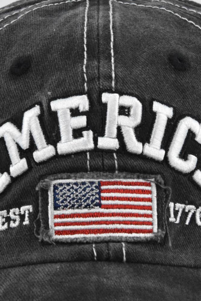America Flag Embroidered Baseball Cap - Navy / One Size