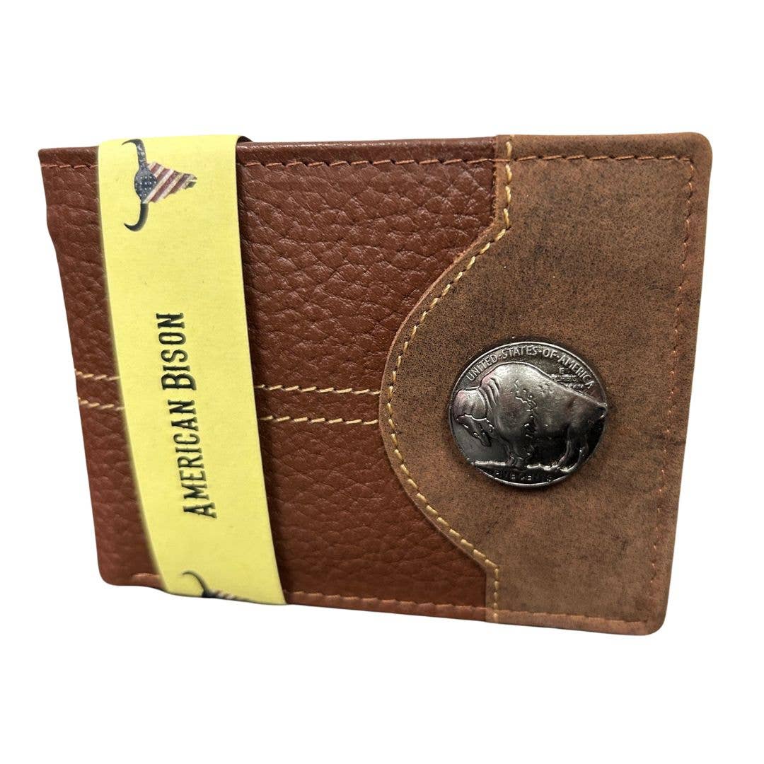 Mixed Media Two Tone Bifold Rodeo Wallet w/ Medallion AB1916: Black / Eagle