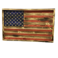 Wooden American flag with a rustic finish on a white background
