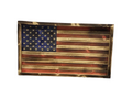 Wooden American flag with a rustic finish on a white background