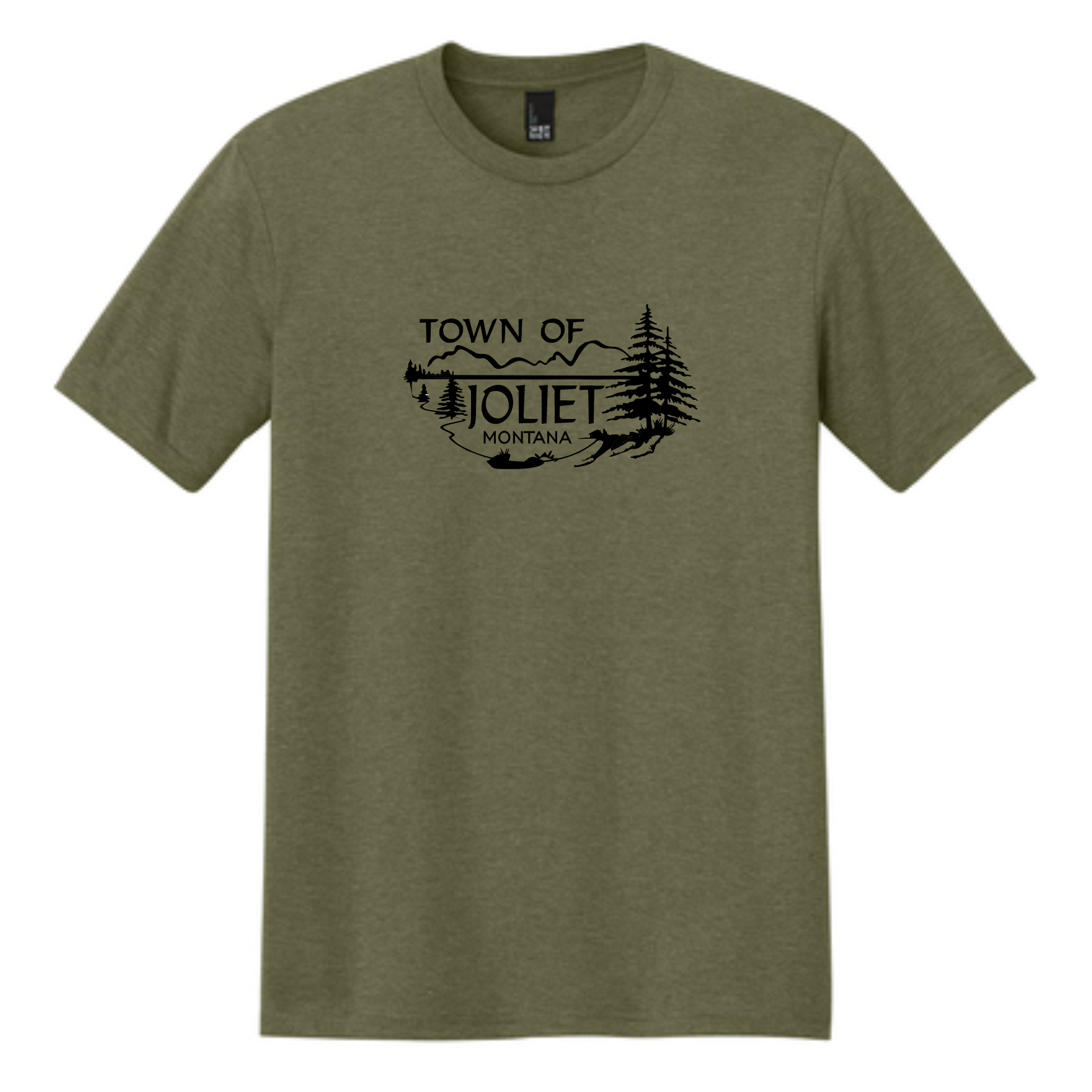 Green t-shirt with 'Town of Joliet, Montana' text and graphic on a white background